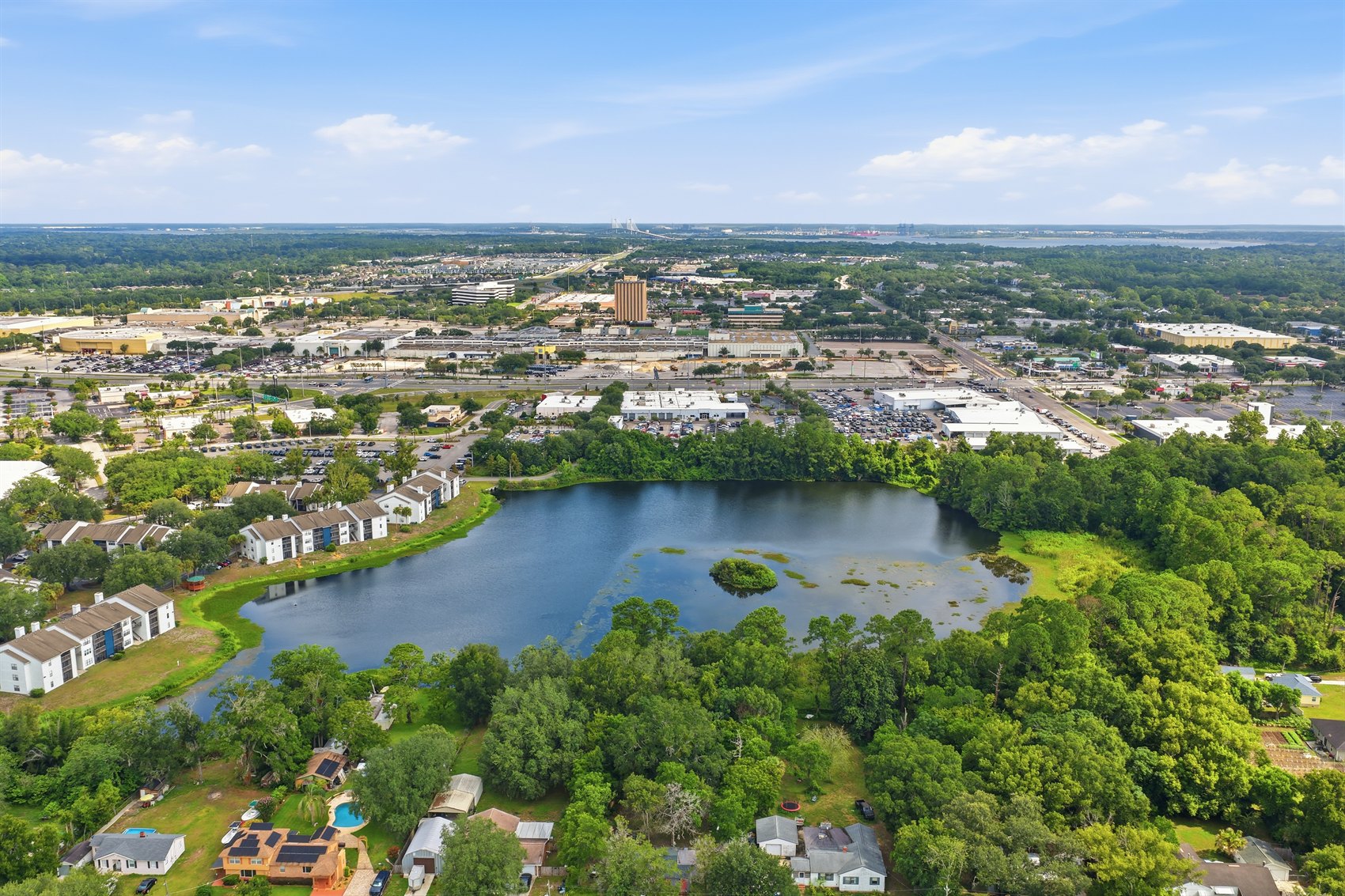 The hidden lake and its island, tucked behind the Regency retail corridor
