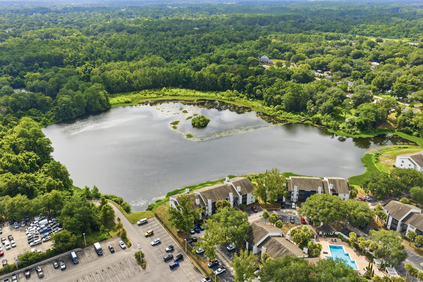 Aerial of the lake and its setting